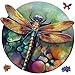 Mys Aurora Wooden Puzzles for Adults Dragonfly Jigsaw Puzzles 200 Pieces Unique Shaped Round Flower Puzzles for Adults and Kids Family Game 112 x 108 Inch - Image 2