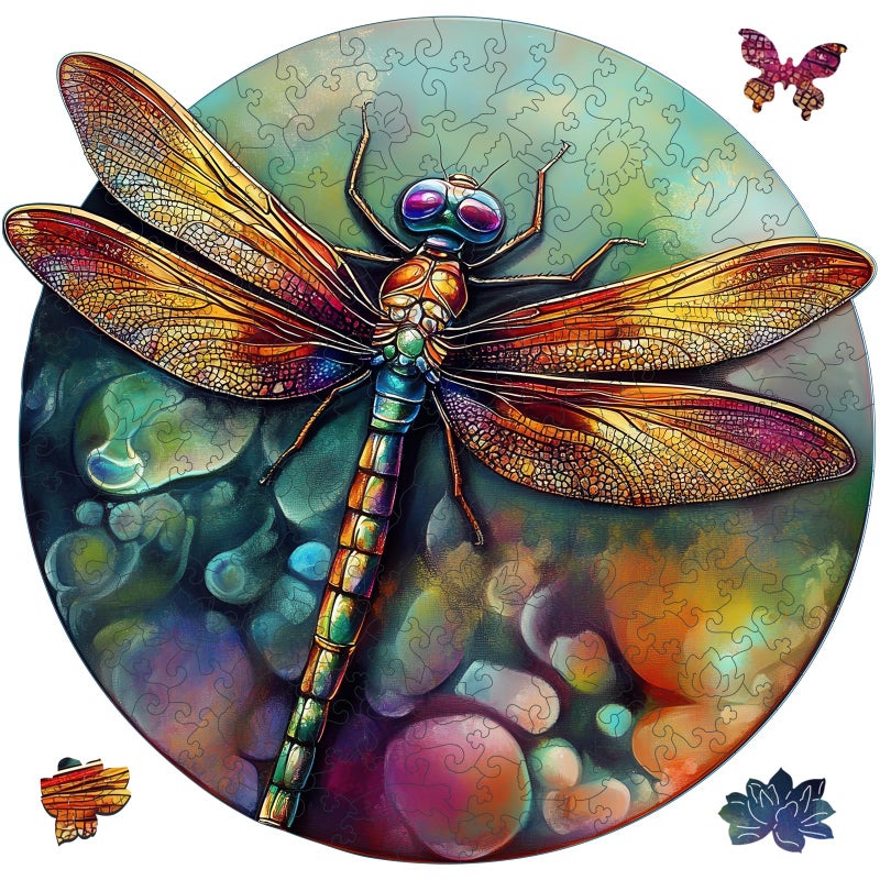 Mys Aurora Wooden Puzzles for Adults Dragonfly Jigsaw Puzzles 200 Pieces Unique Shaped Round Flower Puzzles for Adults and Kids Family Game 112 x 108 Inch - Image 3