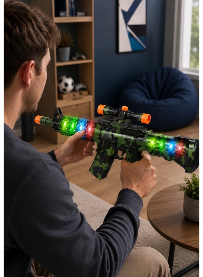 DAT Kids Toy Military Rifle with LED Flashing Lights & Sound Effects, Electric Camouflage Pretend Play Gun – Green - Image 4