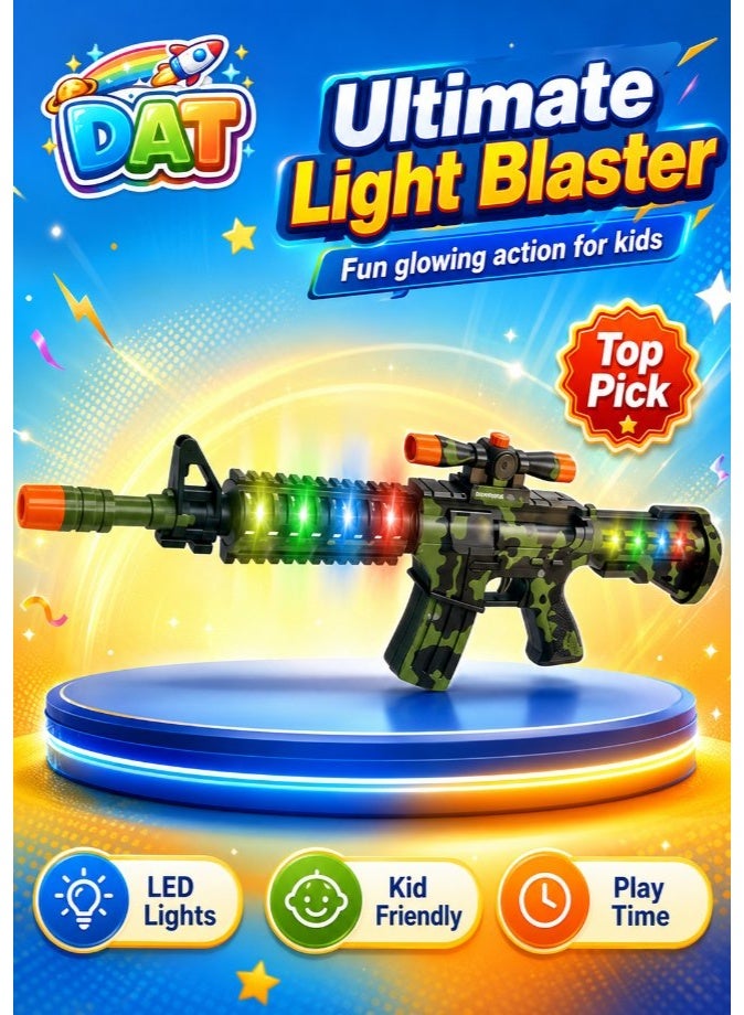 DAT Kids Toy Military Rifle with LED Flashing Lights & Sound Effects, Electric Camouflage Pretend Play Gun – Green - Image 1