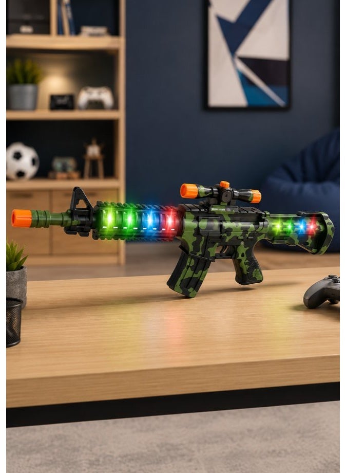 DAT Kids Toy Military Rifle with LED Flashing Lights & Sound Effects, Electric Camouflage Pretend Play Gun – Green - Image 2