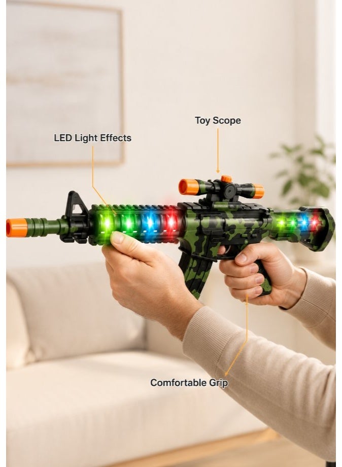 DAT Kids Toy Military Rifle with LED Flashing Lights & Sound Effects, Electric Camouflage Pretend Play Gun – Green - Image 5