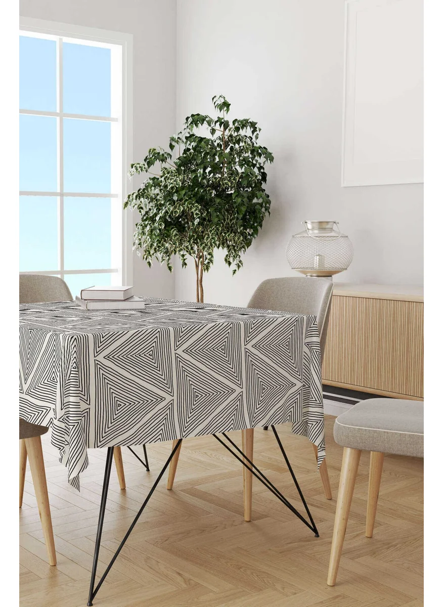 Cango Home Cream Black Bohemian Scandinavian Geometric Digital Printed Tablecloth CGH1216-MS