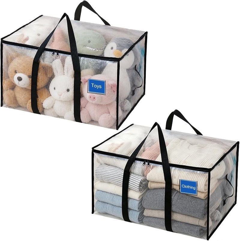 SDLDEER Moving Boxes 90L Clear Packing Boxes with Zippered Lids and Handles for Clothes, Travel, Camping Storage, Reusable Vacuum Storage Bags (2) - Image 1