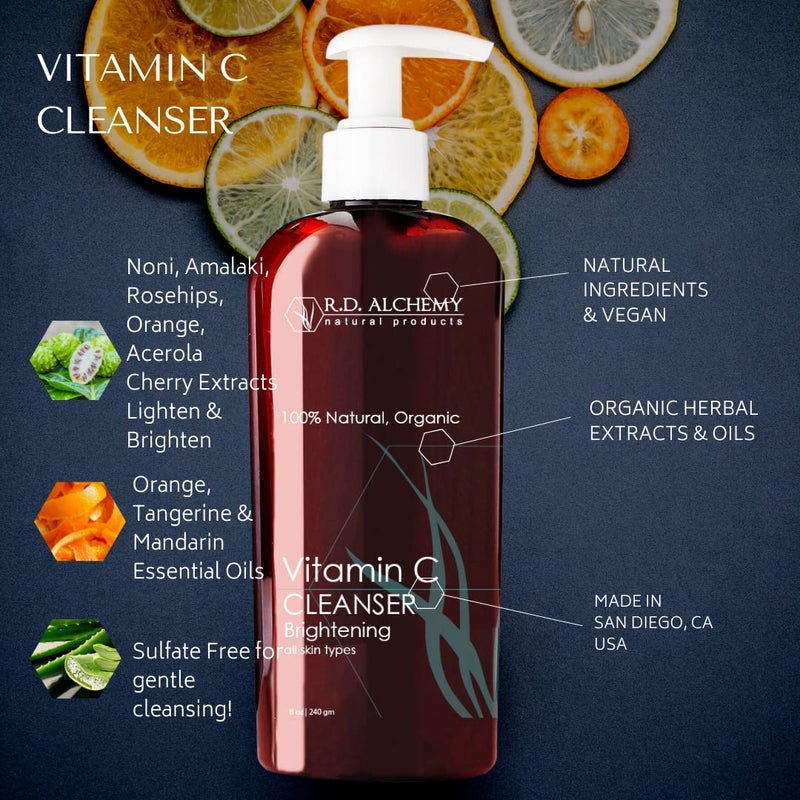 RD Alchemy - Natural & Organic Vitamin C Cleanser. Sulfate free cleanser brightens skin tone and texture as it cleanses skin from dirt, oil and makeup with Vitamin C rich herbal extracts. - Image 3