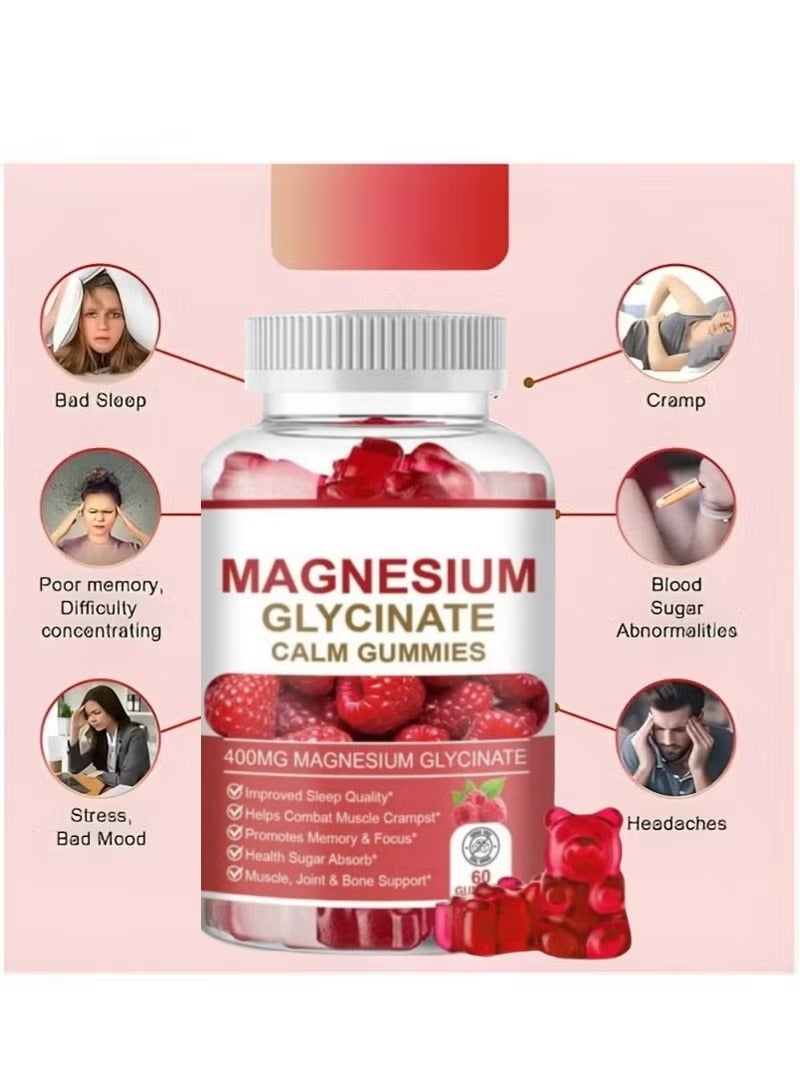 Magnesium Glycinate Magnesium Glycinate Gummies 400mg – 60 Vegan, Non-GMO Gummies with Organic Greens for Sleep, Relaxation, Stress & Muscle Cramp Support  - Image 2