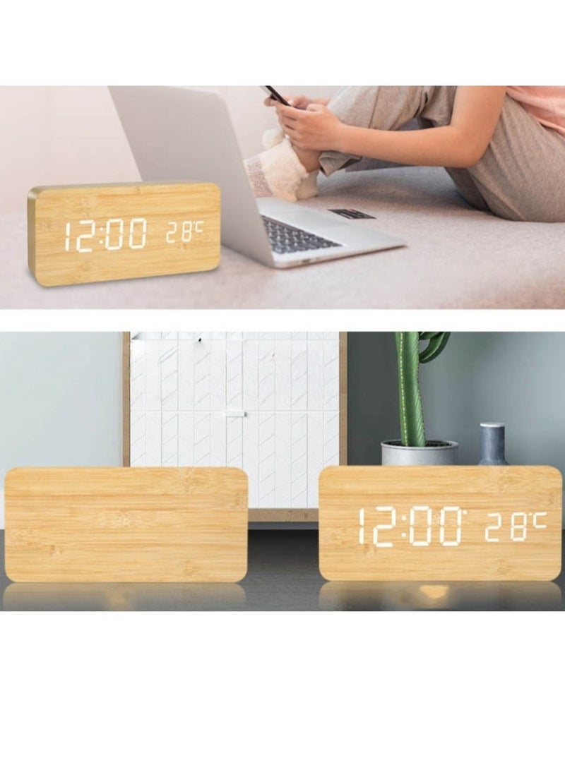 ساعة المنبه متعددة الوظائف الخشبية LED الرقمية - Image 3