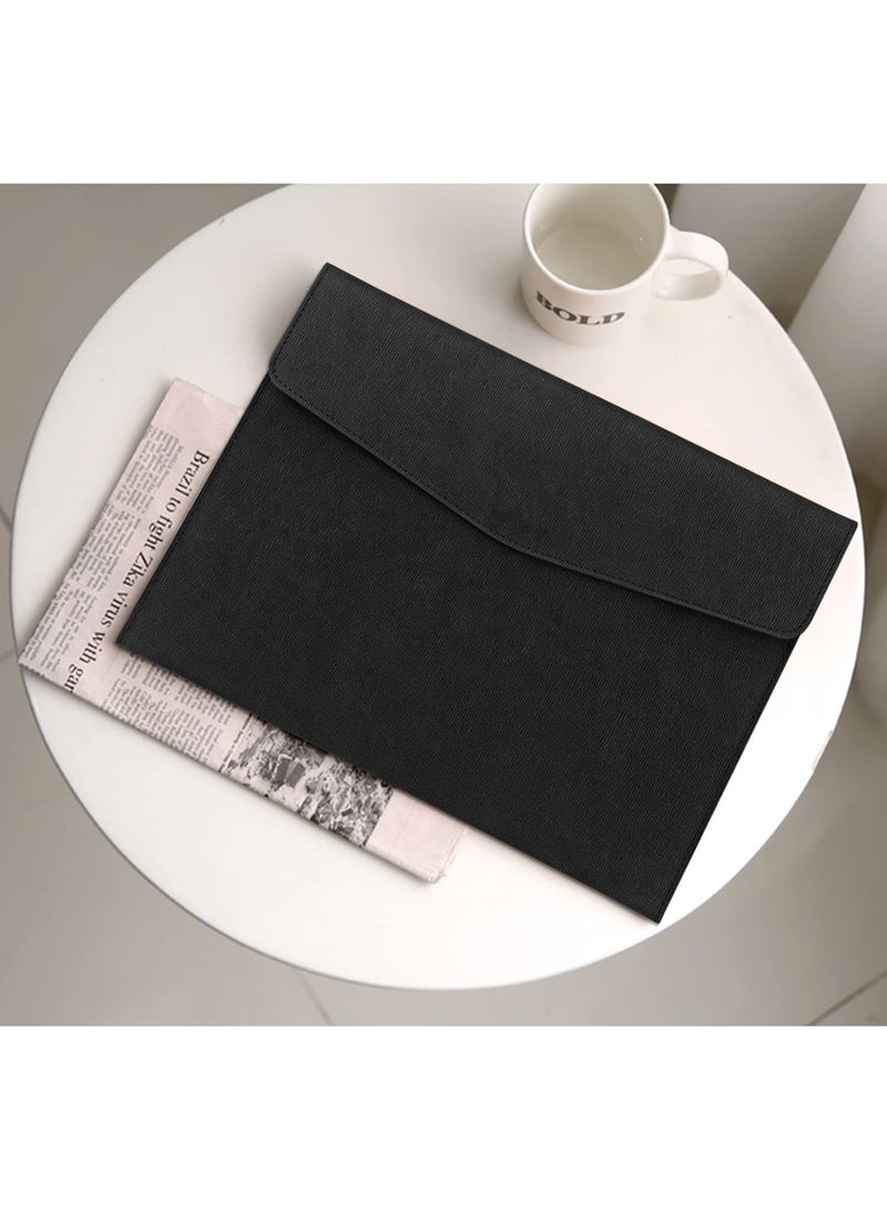 File Folder, PU Leather A4 Document Holder File Organizer Filing Envelope Portfolio Case Tablet Sleeve with Magnetic Snap Closure for Home School Office Stationery Black - Image 3