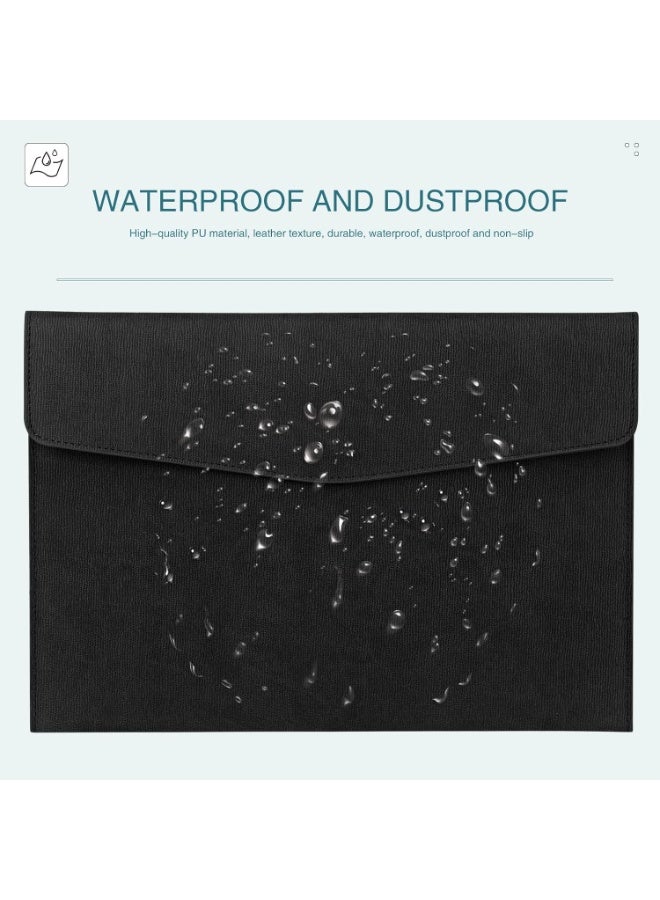 File Folder, PU Leather A4 Document Holder File Organizer Filing Envelope Portfolio Case Tablet Sleeve with Magnetic Snap Closure for Home School Office Stationery Black - Image 4