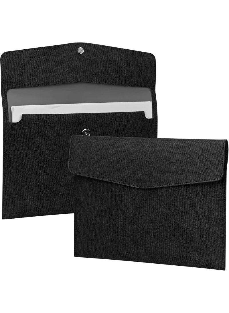 File Folder, PU Leather A4 Document Holder File Organizer Filing Envelope Portfolio Case Tablet Sleeve with Magnetic Snap Closure for Home School Office Stationery Black - Image 1