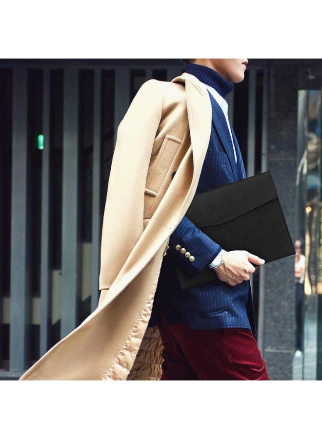 File Folder, PU Leather A4 Document Holder File Organizer Filing Envelope Portfolio Case Tablet Sleeve with Magnetic Snap Closure for Home School Office Stationery Black - Image 2