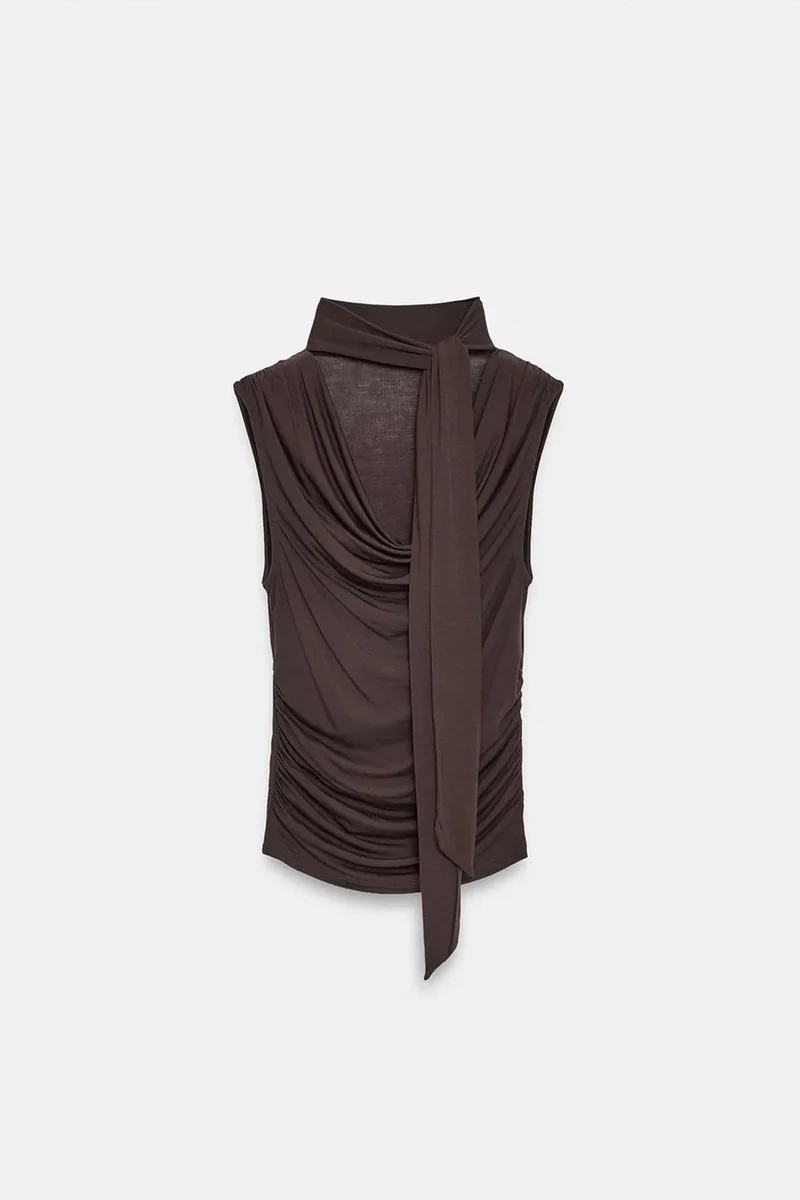 DILVIN Sleeveless Cowl Neck Jersey Blouse