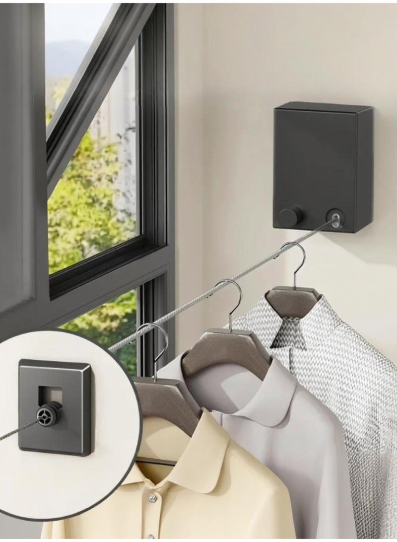 NORHOR Retractable Clothesline 4.2M, Clothes Drying Line Wall Mounted Stainless Steel with Double Adjustable Rope for Laundry - Image 1