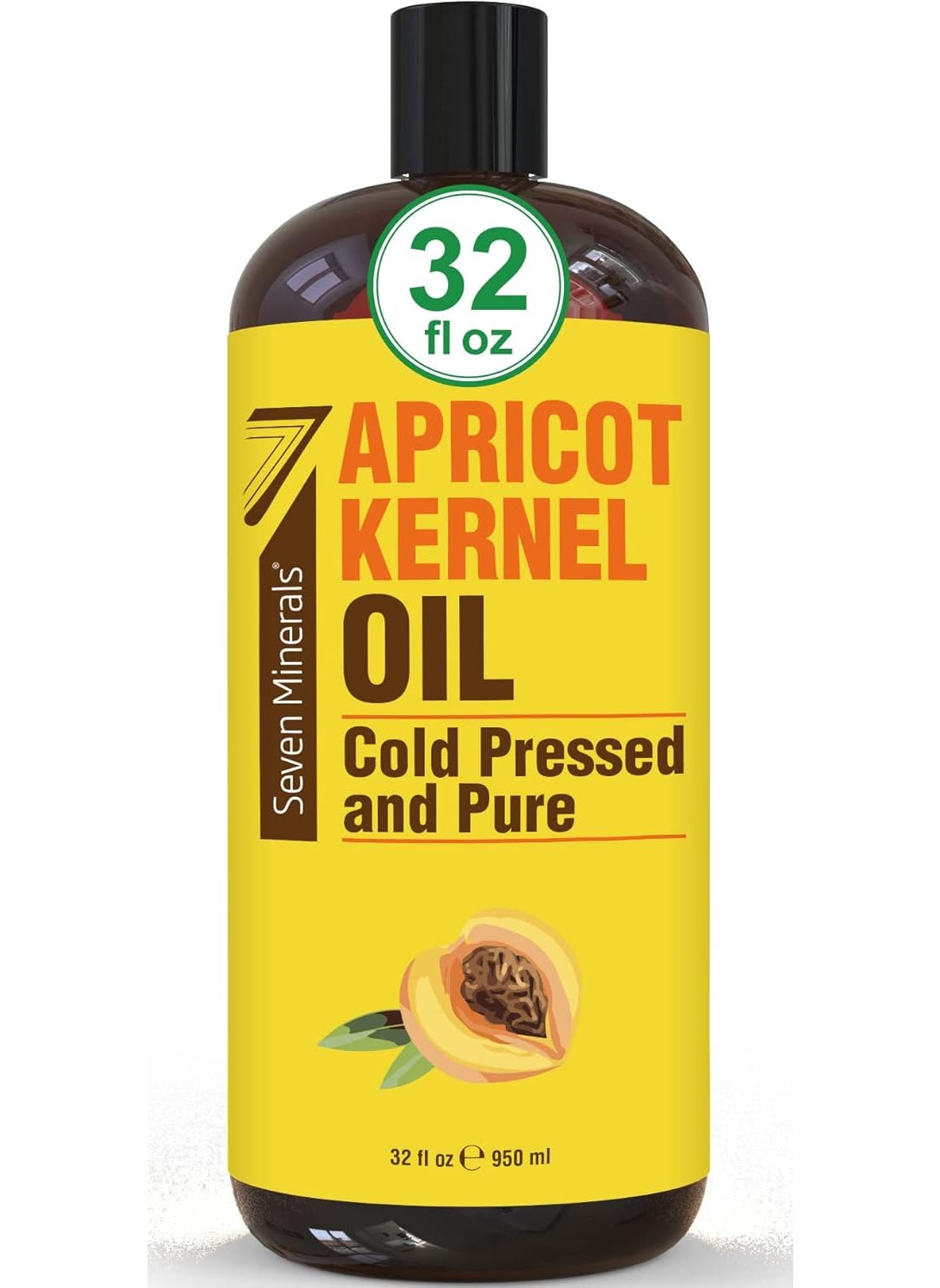 Seven Minerals Seven Minerals Pure Cold Pressed Apricot Kernel Oil - Big 32 fl oz Bottle - Non-GMO, Hexane Free, Natural & Lightweight Moisturizer for All Skin Types - Perfect Oil for Massage Therapy & Aromatherapy 