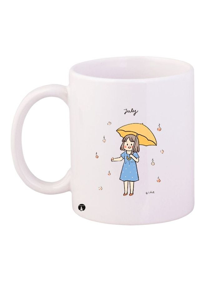 Cartoon Girl Printed Coffee Mug White/Yellow/Blue 11ounce