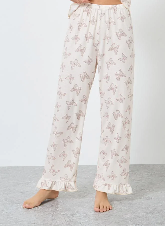 Take Two Take Two Butterfly Print V Neck T-Shirt and Pyjama Set