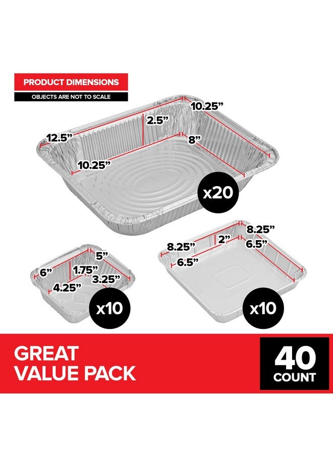 Stock Your Home (Set of 40) Aluminum Pans Disposable, (20) 9x13, (10) 8x8, (10) 1-Lb Heavy Duty Foil Pans, Baking Tins, Cooking Trays, Large and Small Catering Food Containers for Roasting, Serving, Holiday Meal Prep  - Image 2