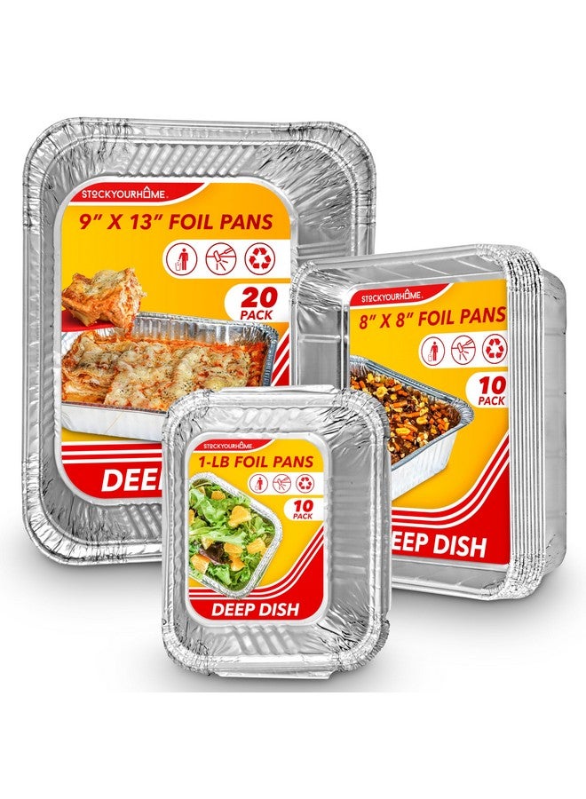 Stock Your Home (Set of 40) Aluminum Pans Disposable, (20) 9x13, (10) 8x8, (10) 1-Lb Heavy Duty Foil Pans, Baking Tins, Cooking Trays, Large and Small Catering Food Containers for Roasting, Serving, Holiday Meal Prep  - Image 1