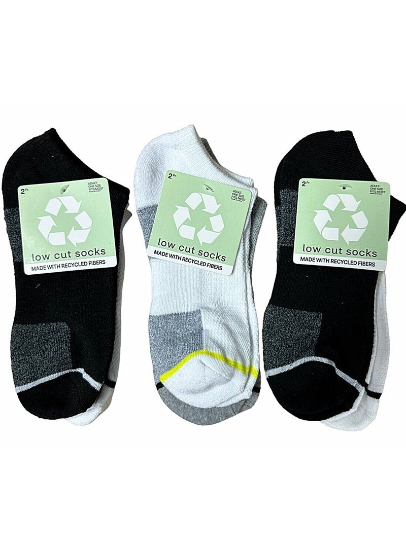 Unisex Low Cut Socks White Gray Black Made With Recycled Fibers One Size 6 Pairs - Image 1