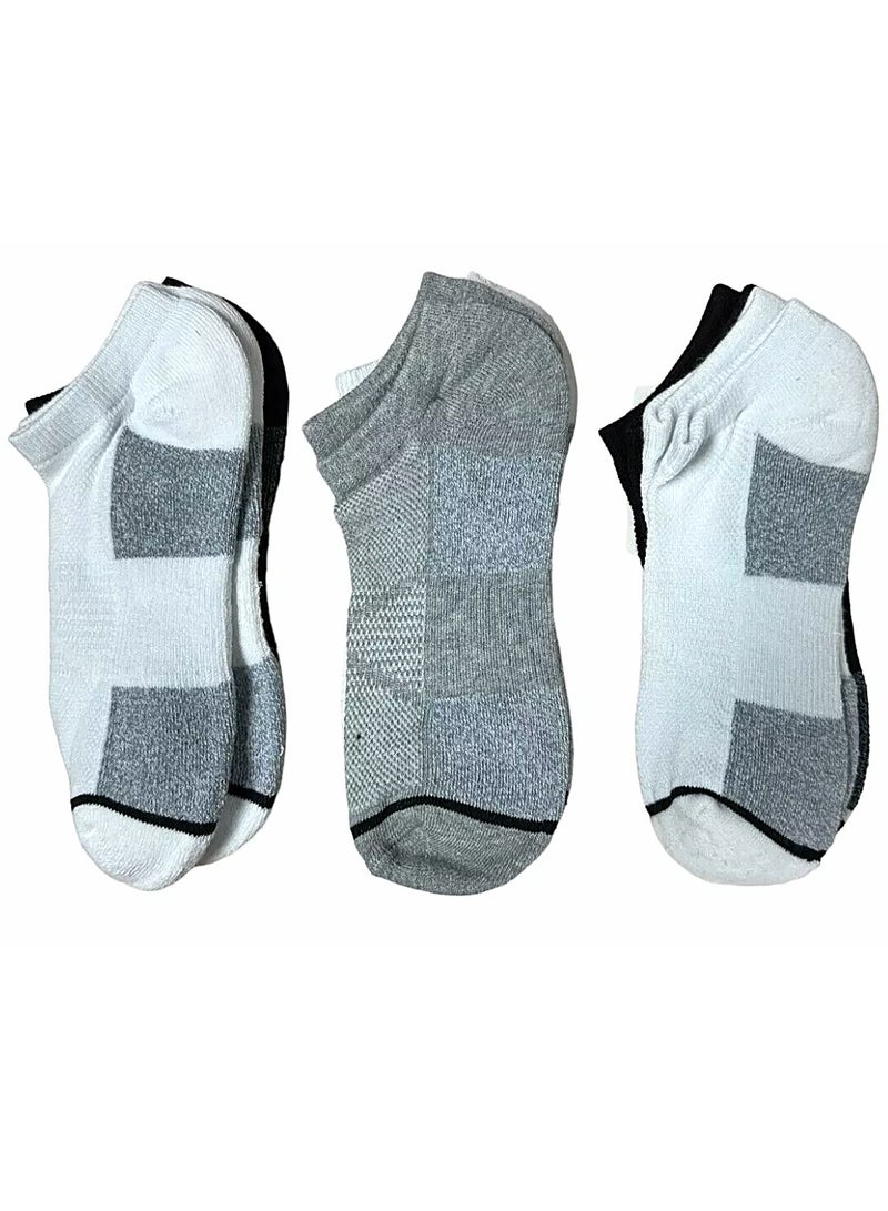 Unisex Low Cut Socks White Gray Black Made With Recycled Fibers One Size 6 Pairs - Image 2