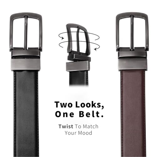 TRAVALATE Black-Brown Leather Belt for Men | 2-in-1 Twist Buckle Formal & Casual Belt | Perfect for Formal and Casual Wear | Stylish Gift for Men, Adjustable Waistband Up to 44 Inches - Image 4