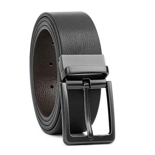 TRAVALATE Black-Brown Leather Belt for Men | 2-in-1 Twist Buckle Formal & Casual Belt | Perfect for Formal and Casual Wear | Stylish Gift for Men, Adjustable Waistband Up to 44 Inches - Image 1
