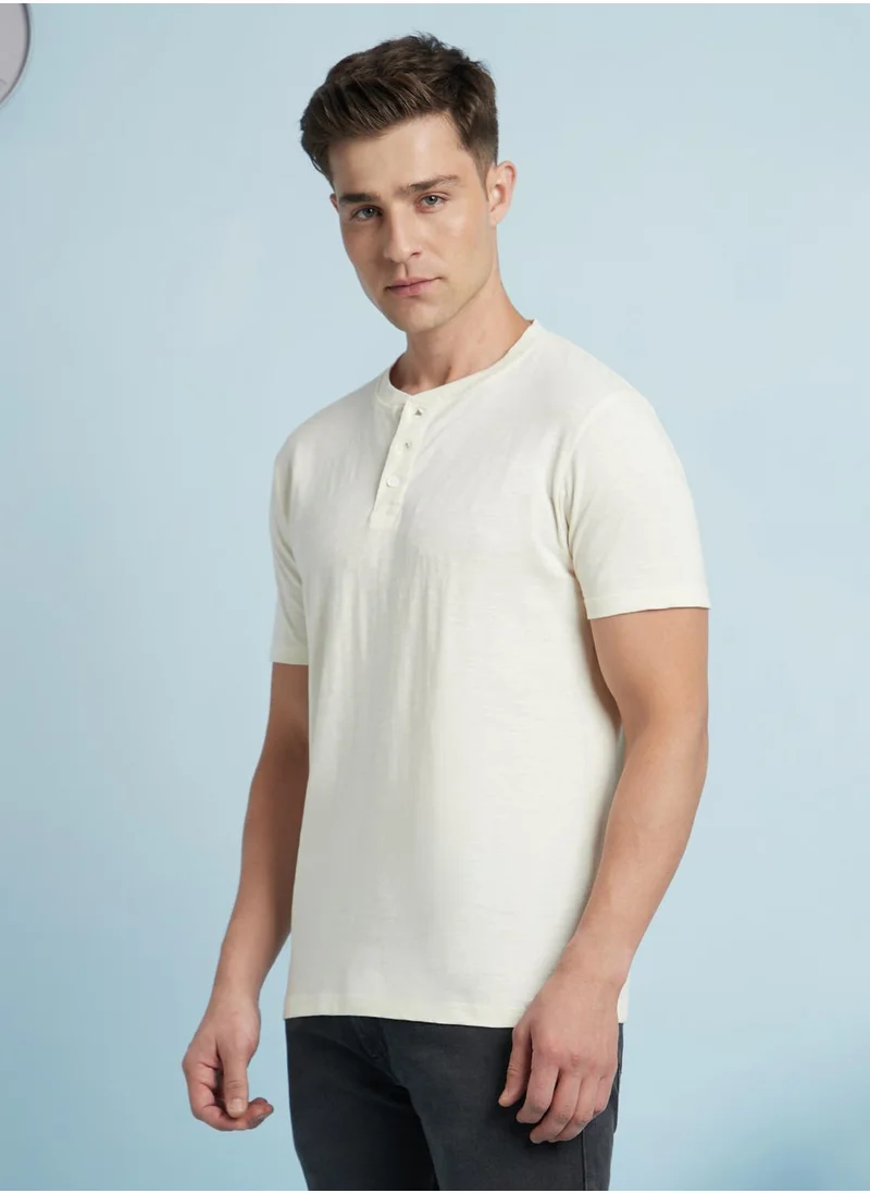 Dennis Lingo Men's Marshmallow 100% Cotton Solid Regular Fit T-Shirt