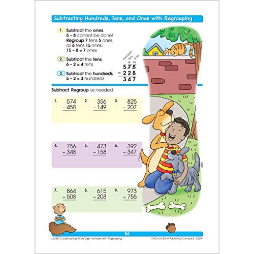 School Zone Addition & Subtraction Workbook: 64 Pages, 1st Grade, 2nd Grade, Elementary Math, Sums, Differences, Place Value, Regrouping, Fact Tables, Ages 6-8 (I Know It! Book Series) - Image 5