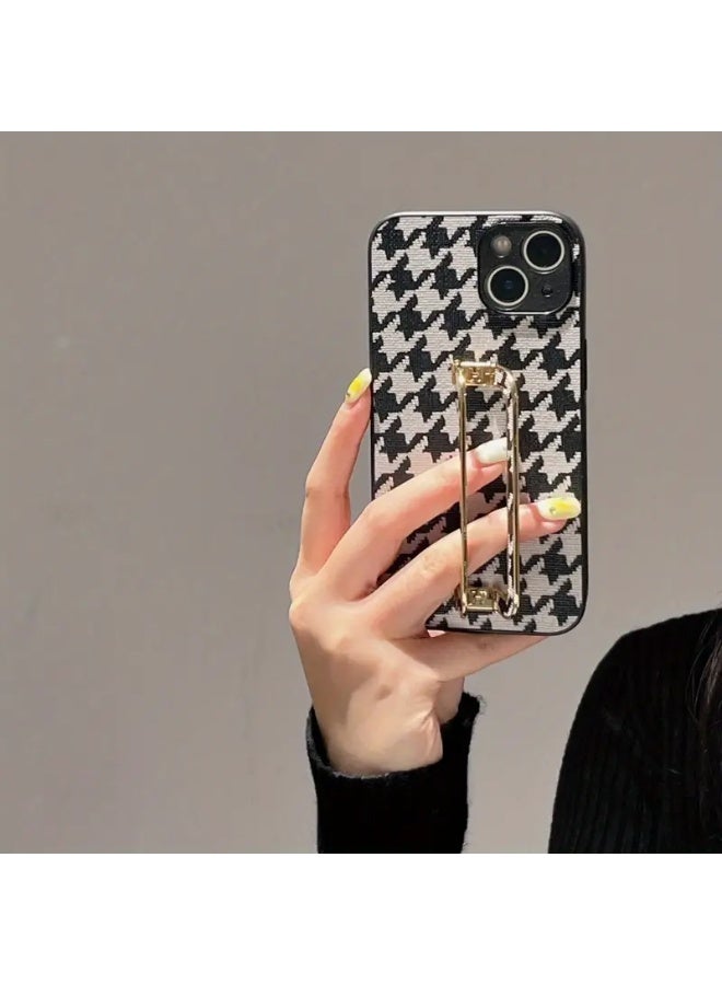 Temu Stylish European Design Black White Gradient Phone Case with Retractable Metal Ring Holder for Easy Carrying Compatible with iPhone 13 - Image 2