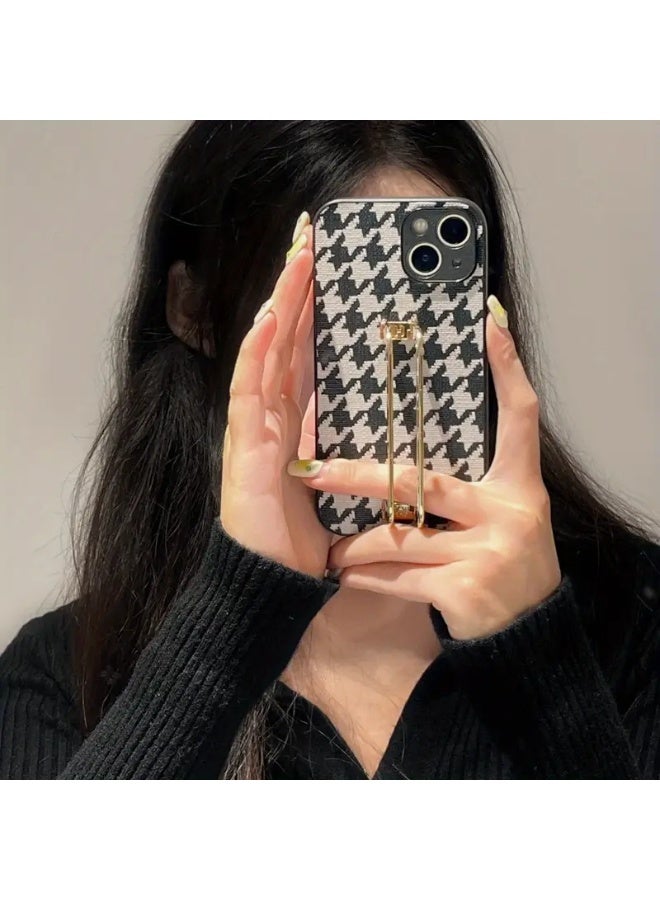 Temu Stylish European Design Black White Gradient Phone Case with Retractable Metal Ring Holder for Easy Carrying Compatible with iPhone 13 - Image 1