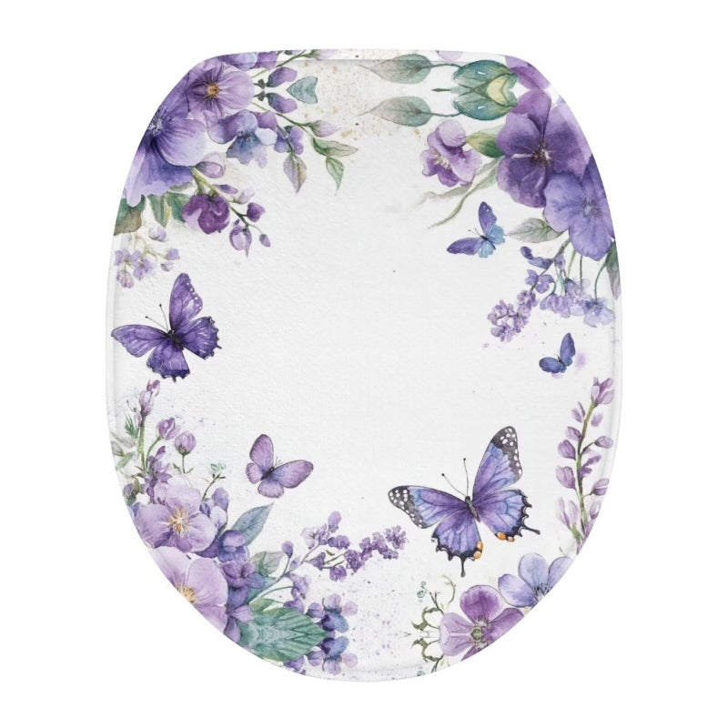 Cugasmaru Elongated Toilet Lid Cover Butterfly Purple Toilet Lid Covers for Bathroom 17 X 14 inches Standard Fits Most Round Elongated and Oblong Lids Accessories Decor - Image 2
