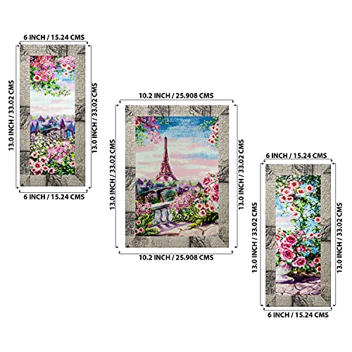 Indianara Set of 3 Stunning Pink Roses and Eiffel Tower at the Backdrop Framed Art Painting (3591MW) without glass 6 X 13, 10.2 X 13, 6 X 13 INCH - Image 2
