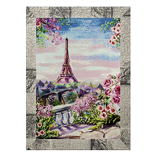 Indianara Set of 3 Stunning Pink Roses and Eiffel Tower at the Backdrop Framed Art Painting (3591MW) without glass 6 X 13, 10.2 X 13, 6 X 13 INCH - Image 5