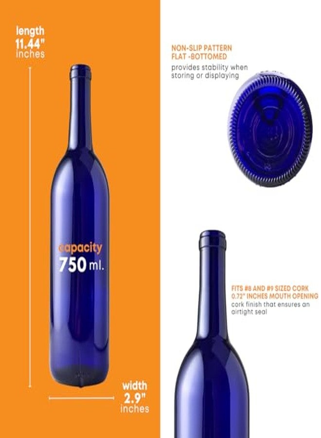 FastRack 750 ml Blue Wine Bottles (Pack of 6), Bordeaux/Flint Flat-Bottomed Glass Bottles Ideal for Wine Making and Storage - NO CORKS INCLUDED - Image 4