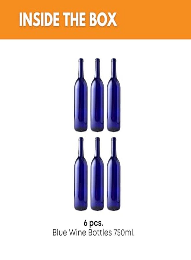 FastRack 750 ml Blue Wine Bottles (Pack of 6), Bordeaux/Flint Flat-Bottomed Glass Bottles Ideal for Wine Making and Storage - NO CORKS INCLUDED - Image 3