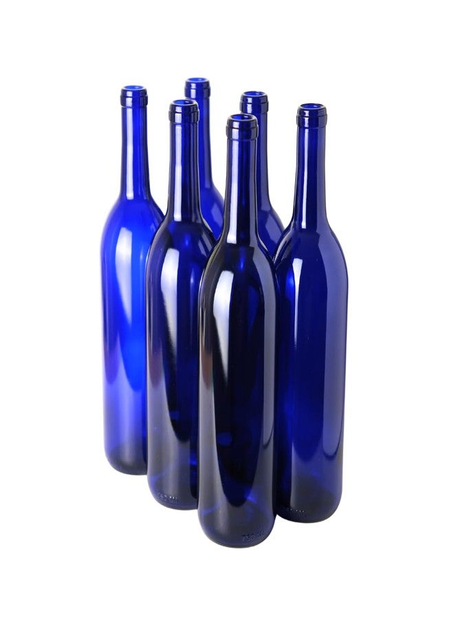 FastRack 750 ml Blue Wine Bottles (Pack of 6), Bordeaux/Flint Flat-Bottomed Glass Bottles Ideal for Wine Making and Storage - NO CORKS INCLUDED - Image 1