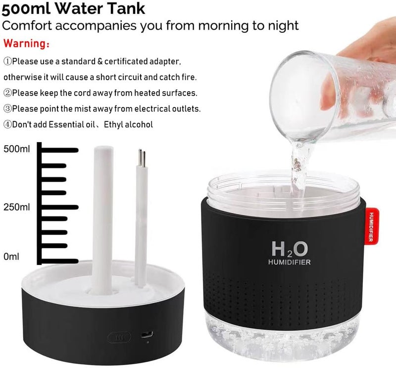 MOVTIP Portable Mini Cool Mist Humidifier, 500ml USB Personal Desktop Humidifier for Baby Bedroom Travel Office Home, Auto Shut-Off, 2 Mist Modes, Super Quiet (Black) - Image 5