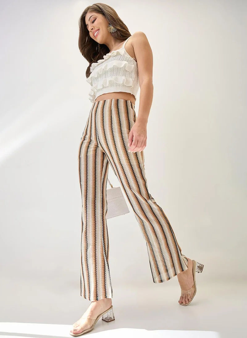 جلو باص بنطلون شاطئ نسائي بخصر متوسط مخطط وكروشيه