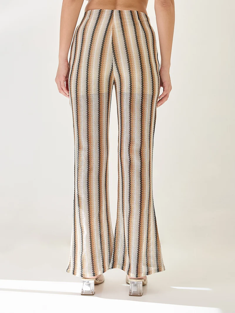 globus Women Stripe Crochet Mid-Rise Flat Front Beachwear Trouser