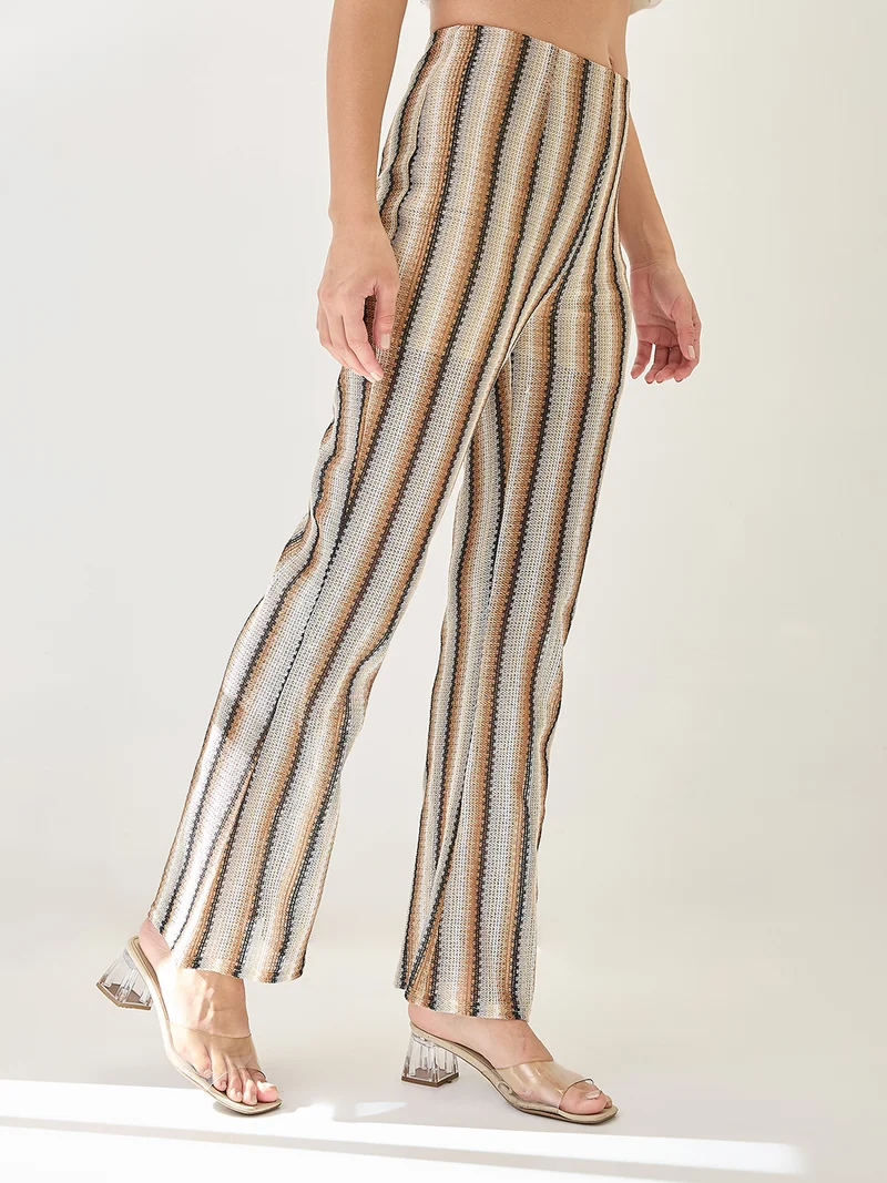 globus Women Stripe Crochet Mid-Rise Flat Front Beachwear Trouser