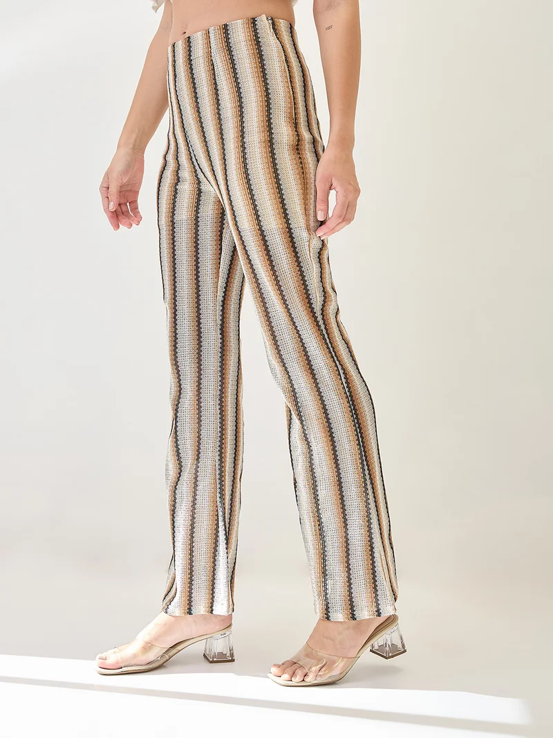 globus Women Stripe Crochet Mid-Rise Flat Front Beachwear Trouser
