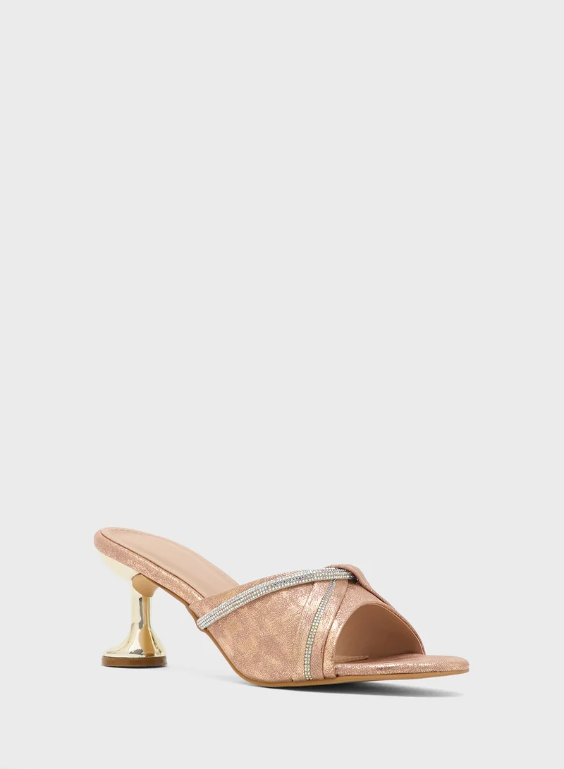 Pink Step Heeled Occasion Sandal