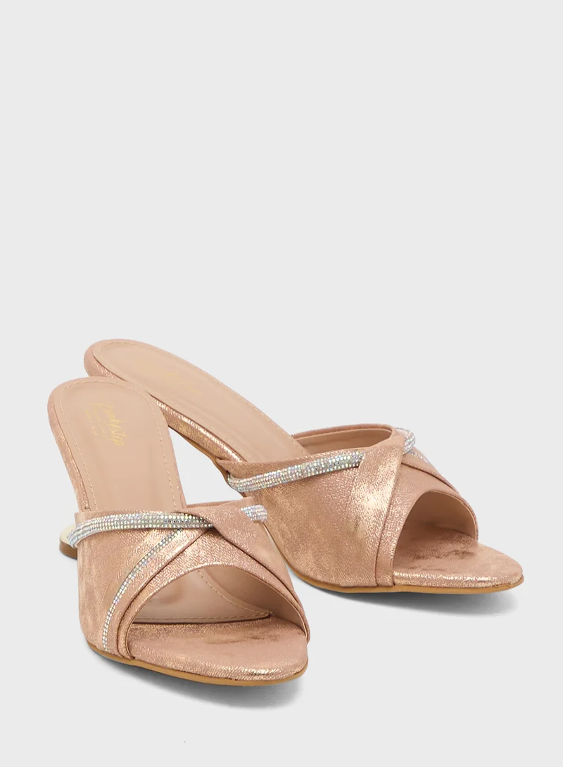 Pink Step Heeled Occasion Sandal