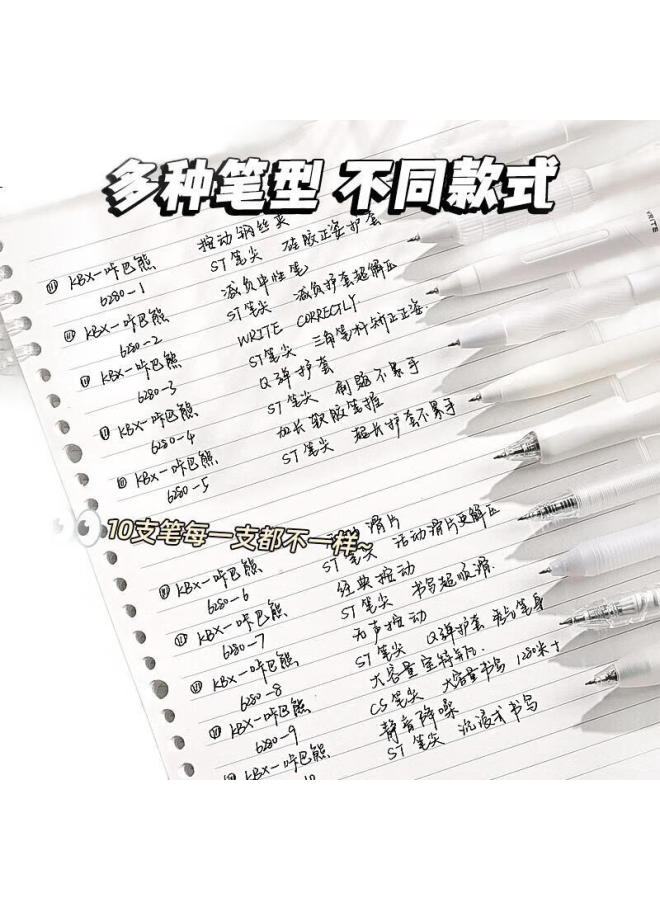 Kaba Bear Kabaxiong Neutral Pen Black 0.5Mm High Value 5-Pack Style Push Button Brush Pen St Student Simple Push Button Carbon Pen Black Transparent Color - Image 1