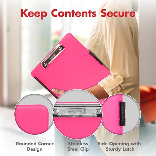 Dexas Slimcase 2 Plastic Clipboard with Storage and Side Opening, Neon Pink, Office Supplies Clipboards to Organize, Carry and Store, A4 Holder, Style and Functionality Nursing Clipboards - Image 2
