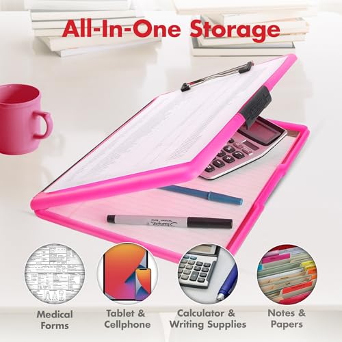 Dexas Slimcase 2 Plastic Clipboard with Storage and Side Opening, Neon Pink, Office Supplies Clipboards to Organize, Carry and Store, A4 Holder, Style and Functionality Nursing Clipboards - Image 3