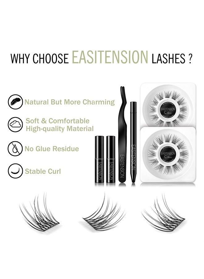 EASITENSION DIY Eyelash Extension, Glue Bonded Band Individual Lash 24 Clusters Natural Lashes Set, Home Eyelash Extension, C curl Lashes Pack 12mm,14mm (KIT-Natural) - Image 4