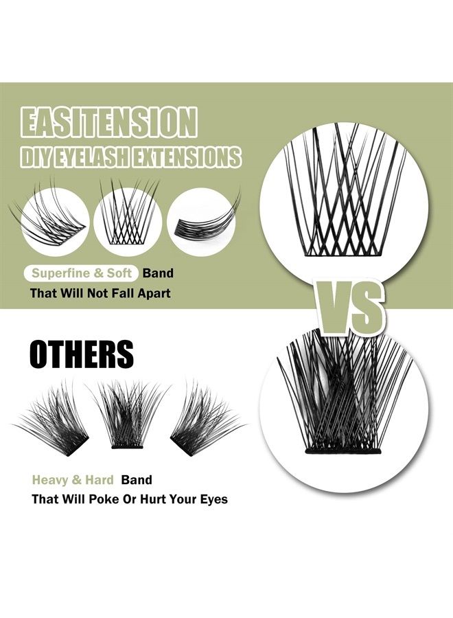 EASITENSION DIY Eyelash Extension, Glue Bonded Band Individual Lash 24 Clusters Natural Lashes Set, Home Eyelash Extension, C curl Lashes Pack 12mm,14mm (KIT-Natural) - Image 2