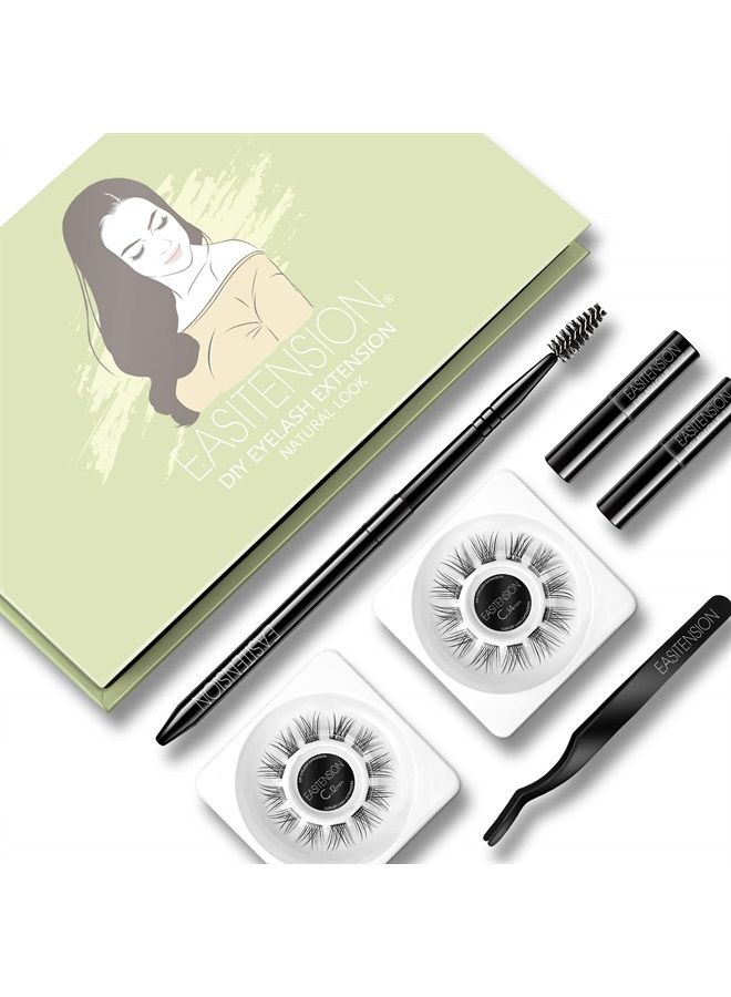 EASITENSION DIY Eyelash Extension, Glue Bonded Band Individual Lash 24 Clusters Natural Lashes Set, Home Eyelash Extension, C curl Lashes Pack 12mm,14mm (KIT-Natural) - Image 1