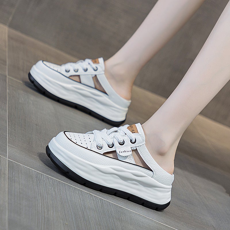 Ladies Hollow-Out Leather Chunky Sneakers Summer 2024 M2362 White